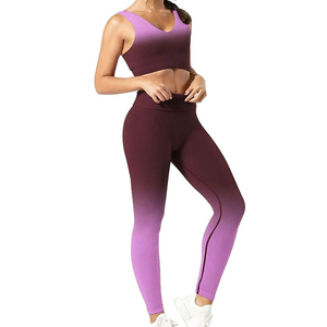 Conjunto de Yoga Ombre sin costuras para mujer, ropa de gimnasio de cintura alta de secado rápido para Fitness y Athleisure, sujetador, mallas, traje de entrenamiento, ropa de gimnasio - Product Image 1