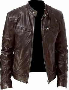 Veste en cuir décontractée de haute qualité pour hommes, logo personnalisé, designer noir, grande taille avec col montant, veste pour hommes - Product Image 4