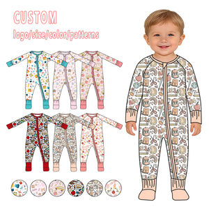 Vêtements pour bébés en gros, Pyjamas en bambou imprimés personnalisés pour la rentrée scolaire, Combinaison longue zippée pour bébé - Product Image 1