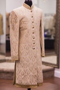 ZARI EMBROIDERY on LIGHT PINK BROCADE SHERWANI,<b>PANT</b> & MATCHING SHOE WITH EMBELLISHED CRYSTAL GLASS BEADS,DABKA ,RESHAM WORK@2024 - Product Image 2