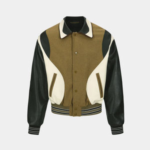 แจ็คเก็ตบอมเบอร์ผู้ชาย สไตล์ไฮสตรีท สำหรับฤดูใบไม้ร่วงและฤดูหนาว ดีไซน์ตัดต่อสีตัดกัน ทรงบ็อกซี่  สั่งซื้อขั้นต่ำจำนวนน้อย - Product Image 1