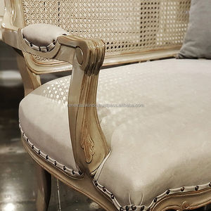 Canapé de salon, modèle n° 1754, en bois et rotin avec sièges en mousse souple et tissu doux - Product Image 6