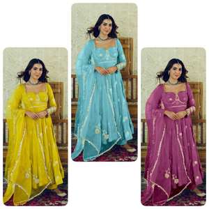 Vêtements Ethniques Georgette Lourde Haute Qualité Designer Robe Ensemble Anarkali Robe Dupatta ensemble solide motif pas cher - Product Image 1