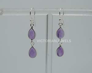 925 argent sterling massif améthyste violette mois de février pierre de naissance deux pierres crochet boucle d'oreille - Product Image 2