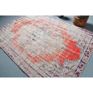 Alfombra de lana turca roja y gris Vintage 5,5X8 pies Patchwork tejido plano alfombra para sala de estar nuevo respaldo de látex - Product Image 4