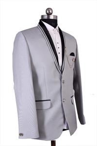 Setelan 2 potong Slim Fit OEM pria, setelan jaket celana Solid satu kancing dengan dasi, setelan pria garis biru laut 2023 - Product Image 5