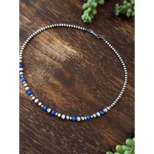 Collier tendance style Navajo en lapis-lazuli et perles d'eau douce, motifs de boules et d'ancres avec perles en argent sterling, idéal comme cadeau - Product Image 4