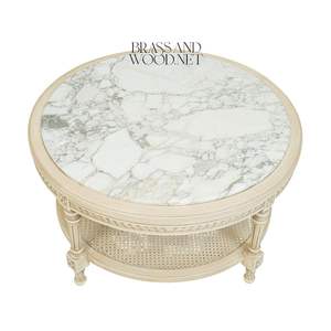 Table basse ronde de luxe avec plateau en marbre élégant et accents en laiton raffinés pour une décoration de salon élégante - Product Image 1