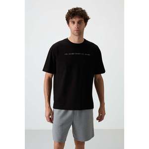 T-shirt imprimé pour homme, coupe ample, noir, jersey de coton épais texturé, 100% coton 88371 - Product Image 6
