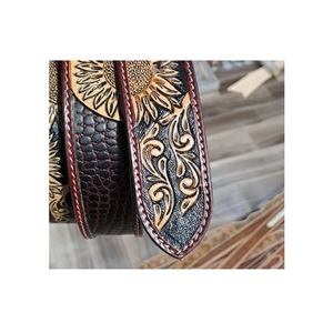 Hot Selling Floral <b>Tooled</b> Black <b>Leather</b> <b>Belts</b> with Beaded Buckles Customized Durable Horse Products Wholesale From Manufacturers - Product Image 3