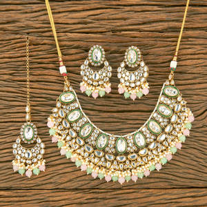 Gold Plated Indo Western Kundan Necklace <b>Set</b> With <b>Beads</b> Artificial Jewellery Exporter in India - Product Image 5