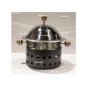 จานเสิร์ฟอาหารสแตนเลสพร้อมขาตั้งเหล็กขนาดกลางทรงกลมที่อุ่นอาหารโดยใช้ศิลปะในบ้าน - Product Image 1