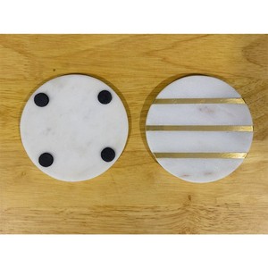 Sous-verres en marbre blanc sublimation naturelle et incrustation de métal sous-verres à thé en pierre de marbre personnalisés en gros - Product Image 6