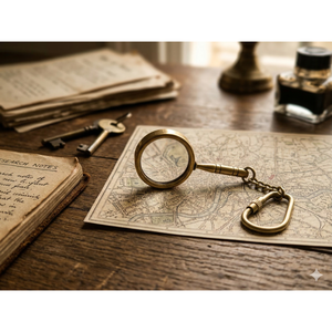 Llavero de latón antiguo con lupa vintage, lente de explorador para un toque clásico - Product Image 1