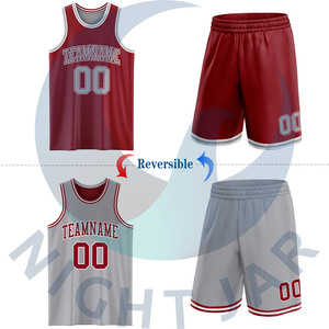 Maillot de combinaison de basket-ball à sublimation double face réversible crème bordeaux personnalisé - Product Image 5