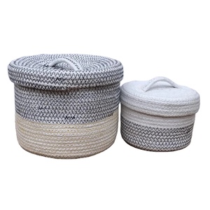 Panier cadeau de rangement Panier tissé décoratif vintage Organisateur Conteneur avec couvercle Boîtes de rangement en corde de jute multicolore faites à la machine - Product Image 5