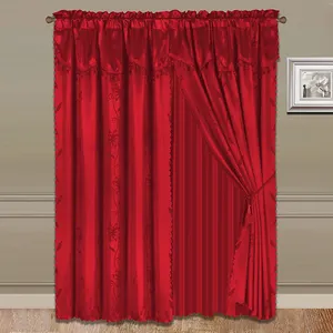 Gold silk Blackout ready curtains Thermal Insulated for Living Room bedroom Red solid faux silk curtains window treatment