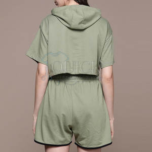 Bas quantité minimale de commande dernière conception solide décontracté tricot 100% coton sweat à capuche pour femme ensemble court de haute qualité respirant coupe régulière à la mode 2025 - Product Image 3