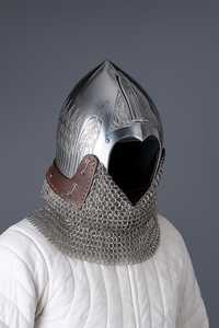 Casque à visière médiévale avec protection faciale Armure de chevalier Bascinet Protection du cou et reconstitution Halloween - Product Image 3