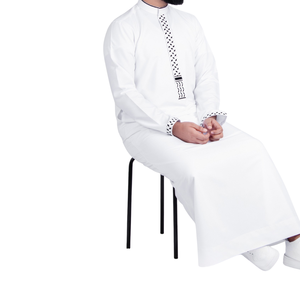 Thobe Árabe Blanco Bordado a Mano en Poliéster, Jubba Palestina para Hombre, Manga Larga, Largo hasta el Tobillo - Product Image 3
