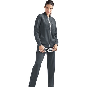 Chaqueta de calentamiento de enfermería atlética delgada para mujer Uniforme médico informal con cremallera Exfoliante elástico para uso hospitalario - Product Image 3