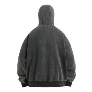 Sudadera con Capucha de Algodón 100% Lavado Ácido, Hombros Caídos, Impresión Personalizada, Media Cremallera, Estilo Ninja, para Hombre, Venta al Por Mayor - Product Image 2