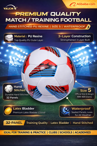 Ballon de football de qualité supérieure, taille 5, cousu à la main, en PU Rexine |   32 panneaux |   Vessie en latex |   Étanche |   Haute qualité |   Logo léger - Product Image 2