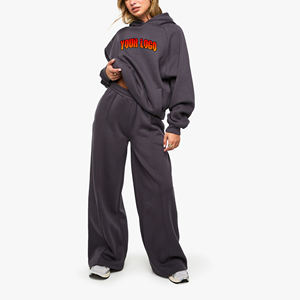 Conjunto Deportivo Premium Personalizado de 2 Piezas para Mujer, 100% Algodón Felpa, Estilo Urbano, Sudadera Holgada de Color Sólido y Pantalones Jogger Holgados - Product Image 4