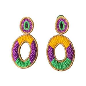 Mardi Gras Màu Tím/Màu Vàng Và Màu Xanh Lá Cây Đôi Môi Đính Cườm Handmade Lễ hội Tuyên Bố Dangle Bông Tai Từ Ấn Độ Bởi Glowin Thời Trang - Product Image 3