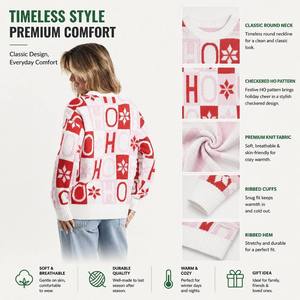Pull FNJIA pour <span class=keywords><strong>femme</strong></span>, col rond, style <span class=keywords><strong>maillot</strong></span> de football, motif de Noël original, pull de Noël, motif de lettres de dessin animé, sweat-shirt d'hiver - Product Image 4