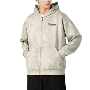 Sudadera con Capucha Extra Grande, Lisa, Personalizable con Bordado, Estilo Urbano, de Felpa, Lavada al Ácido, Desgastada, con Cierre - Product Image 1