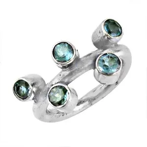 Geometric Blue Topaz <b>925</b> <b>Silver</b> <b>Ring</b> Minimalist Gemstone Jewelry for Women Everyday Wear - Product Image 2