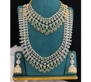 Ensemble collier et boucles d'oreilles longs en zircon plaqué or de haute qualité, finition GJ, design attrayant, pour les mariages et les fêtes, pour femmes - Product Image 2