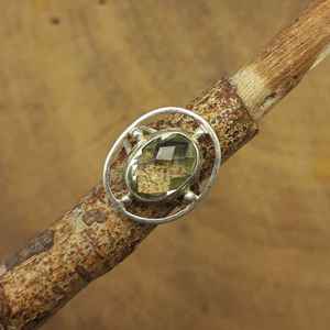 <b>Green</b> Amethyst Bohemian Designer Sterling Silver <b>Ring</b> Unique Everyday Bezel Setting with Diamond Inlaid for Weddings Parties - Product Image 1