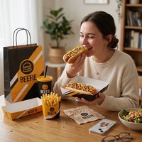 Ensemble d'emballages personnalisés pour restaurants, restauration rapide, emballages à emporter pour hamburgers, frites, gobelets, sacs en papier, logo personnalisé, Embalaje Restaurante