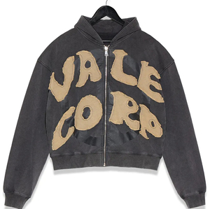 Sweat-shirts à capuche zippés tendance hiver, effet usé, délavés à l'acide, brodés, 100% coton, style streetwear, logo personnalisé - Product Image 1