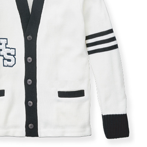 Pull cardigan à manches longues à col en V blanc pour femme sur mesure, à simple boutonnage, tricot color block avec décoration boutonnée, hiver - Product Image 2