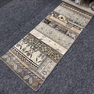2.7x6.2 ft Rug, Turkish Vintage Rug, <b>Brown</b> Patchwork <b>Wool</b> Rug - Product Image 2