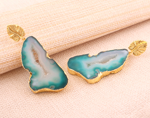 Géode noire naturelle agate tranche druzy boucle d'oreille feuille designer post dos long goujon balancent boucle d'oreille galvanoplastie bordée tentures - Product Image 5