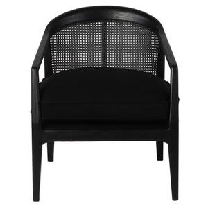 Silla de comedor con reposabrazos Nicol negra Fabricada con estructura de madera maciza de teca y mimbre de ratán con cojín impermeable para uso en interiores y exteriores. - Product Image 5