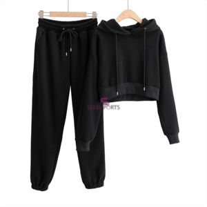 Ensemble de survêtement 2 pièces pour femmes, sweat-shirt à capuche court, survêtement de Jogging, survêtement actif - Product Image 4