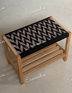 "Tabouret ottoman en bois naturel Console à incrustation d'os peu encombrante Style fermier" - Product Image 4