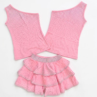 Ensemble soutien-gorge et short de cheerleading personnalisé avec nom d'équipe, bretelles asymétriques et strass, tenue d'entraînement sur mesure