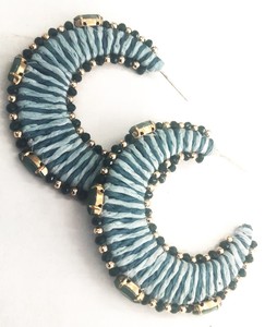 Pendientes de aro de estilo bohemio para mujer, hechos a mano, rafia occidental, tejido, diseño de retazos multicolor, joyería de moda para mujer - Product Image 3