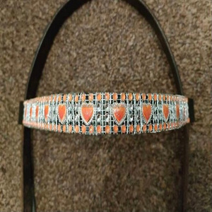 Bande de sourcils de luxe Orange cœurs, effets de diamants avec paillettes, toutes les tailles personnalisées et personnalisation disponibles, bande de sourcils de cheval en cuir - Product Image 4