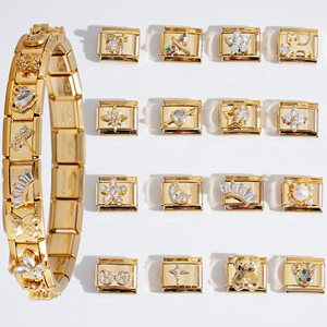 Di alta qualità italiano Charms Link in acciaio inox 18k <span class=keywords><strong>oro</strong></span> puro placcatura sottovuoto con diamante italiano <span class=keywords><strong>Charm</strong></span> bracciale - Product Image 2