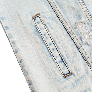 Service OEM 100% Veste en jean de haute qualité 100% coton vieilli avec patchs déchirés et motif de lettres - Product Image 5