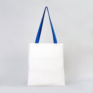 Cotton Tote <b>Bag</b> 14x16 with Saks Blue Handles <b>Reusable</b> Eco-Friendly for Foods Advertising Gifts Heat Transfer Printing Recyclable - Product Image 1