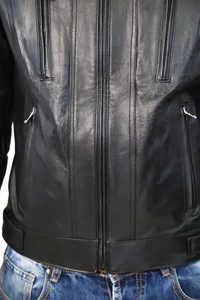 Chaqueta de Cuero de Oveja Personalizada para Hombre, Chaqueta de Cuero de Motocicleta Negra Elegante y a la Moda de Alta Calidad para Hombre - Product Image 6