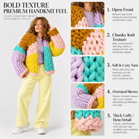 Cardigan ample en tricot color block pour femme, style automne, en mélange de laine, à manches longues, chaud et décontracté